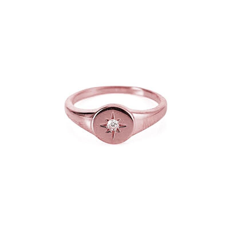 Gold Starburst Diamond Signet Pinky Ring Rose Gold Starburst - Etsy Canada