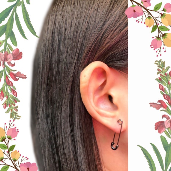 Safety Pin Earrings for Women - Dangle Earrings, 925 Sterling Silver Rose Gold Filled / 2 inch (5 cm)