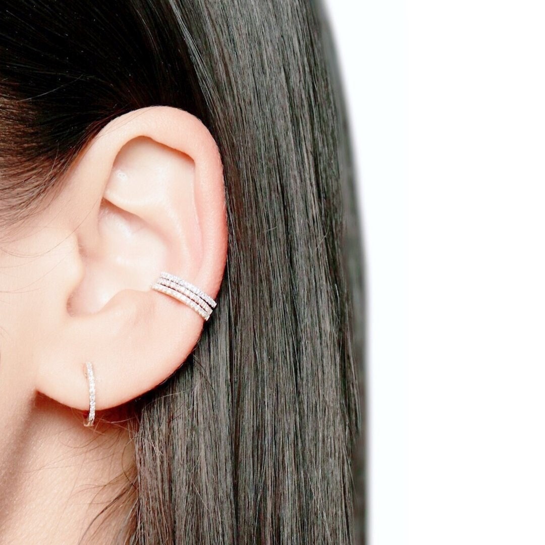 4 Earrings Set, Ear Cuff, Helix Earring, Cartilage Piercing in 925