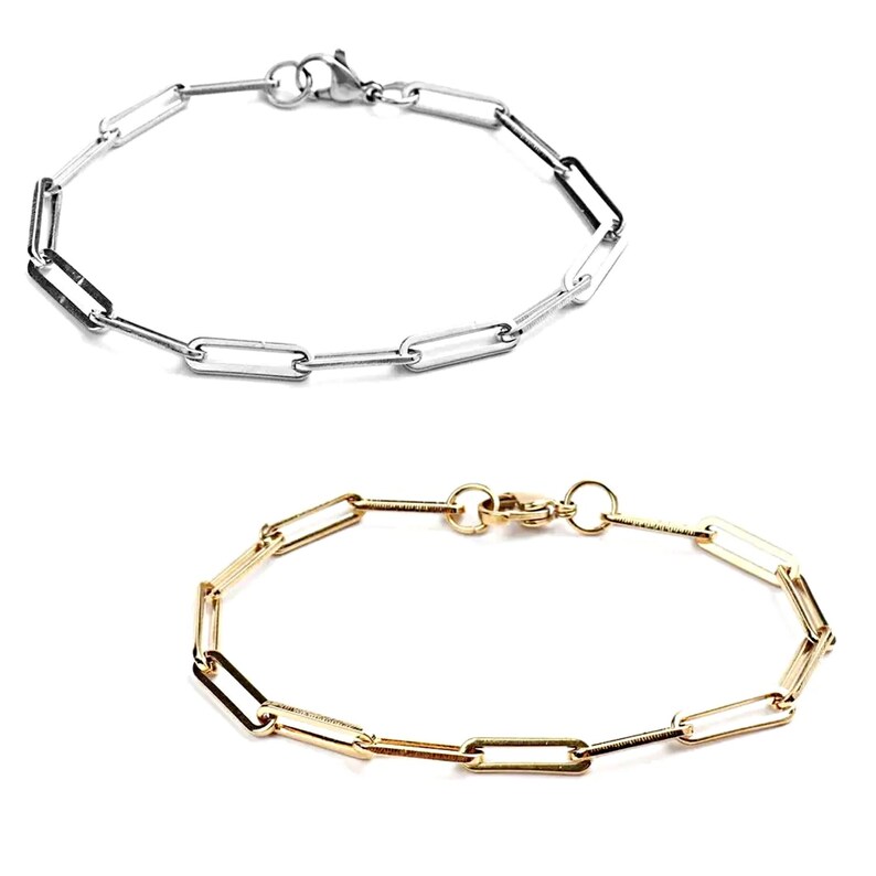 4mm Thickness Paper Clip Link Chain Stack Bracelet 14k Gold Etsy