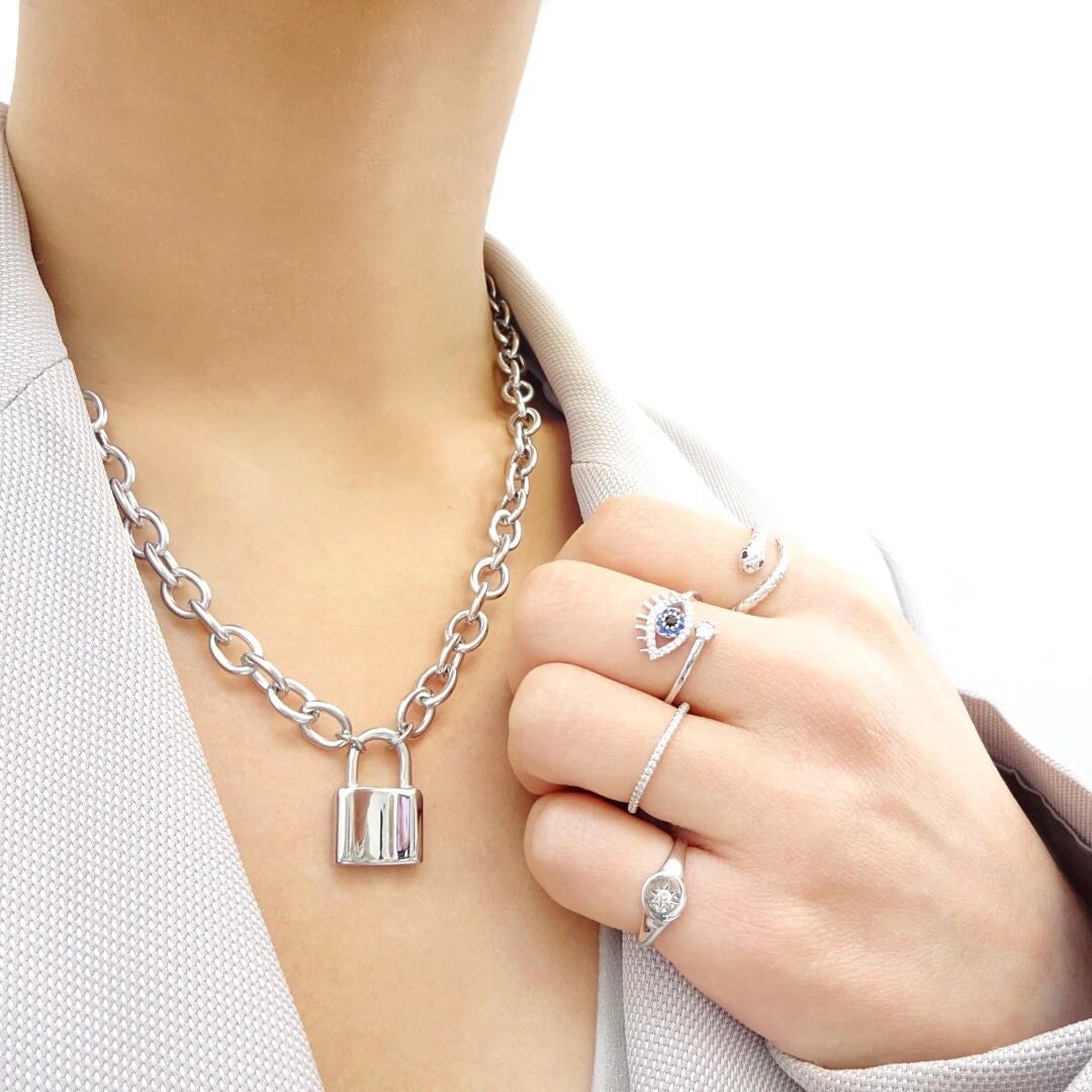 Silver Padlock Chain Necklace Gold Padlock Necklace Modern Lock