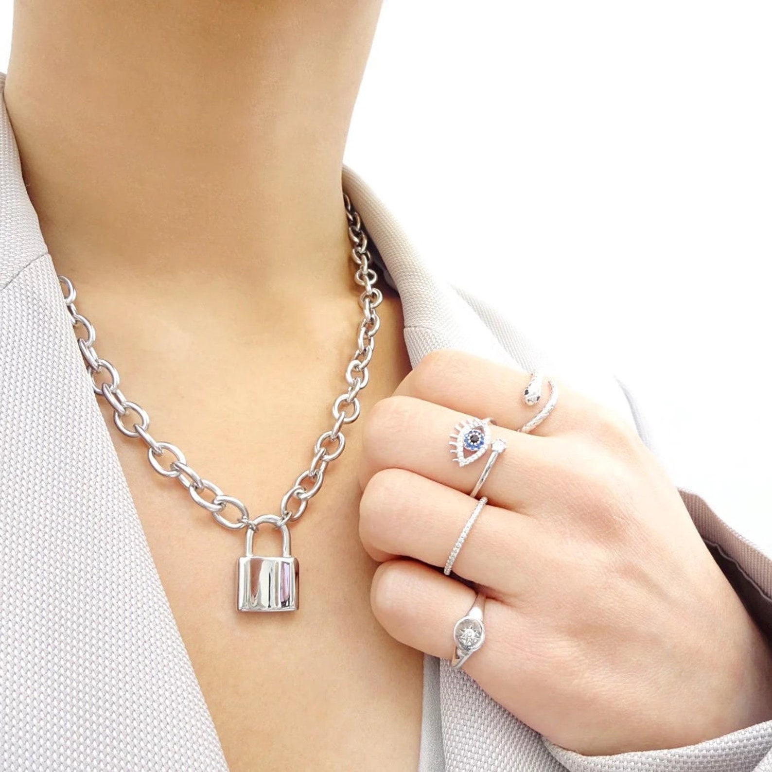 Silver Padlock Chain Necklace Gold Padlock Necklace Modern Etsy