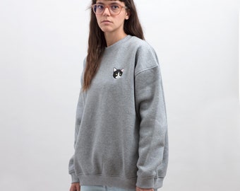 Tuxedo Cat Sweatshirt// Best Gift for Cat Lover// Cat Lady// Graphic Sweatshirt //Long Sleeve Sweatshirt//Embroidery Sweatshirt//Cozy