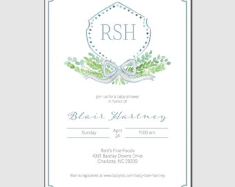 Blue Crest Baby Shower Invite