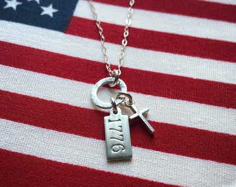 1776 dainty charm necklace with cross, Patriotic jewelry gifts for women, America gifts