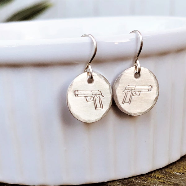 Pistol Gun Earrings 2A Jewelry silver gun earrings