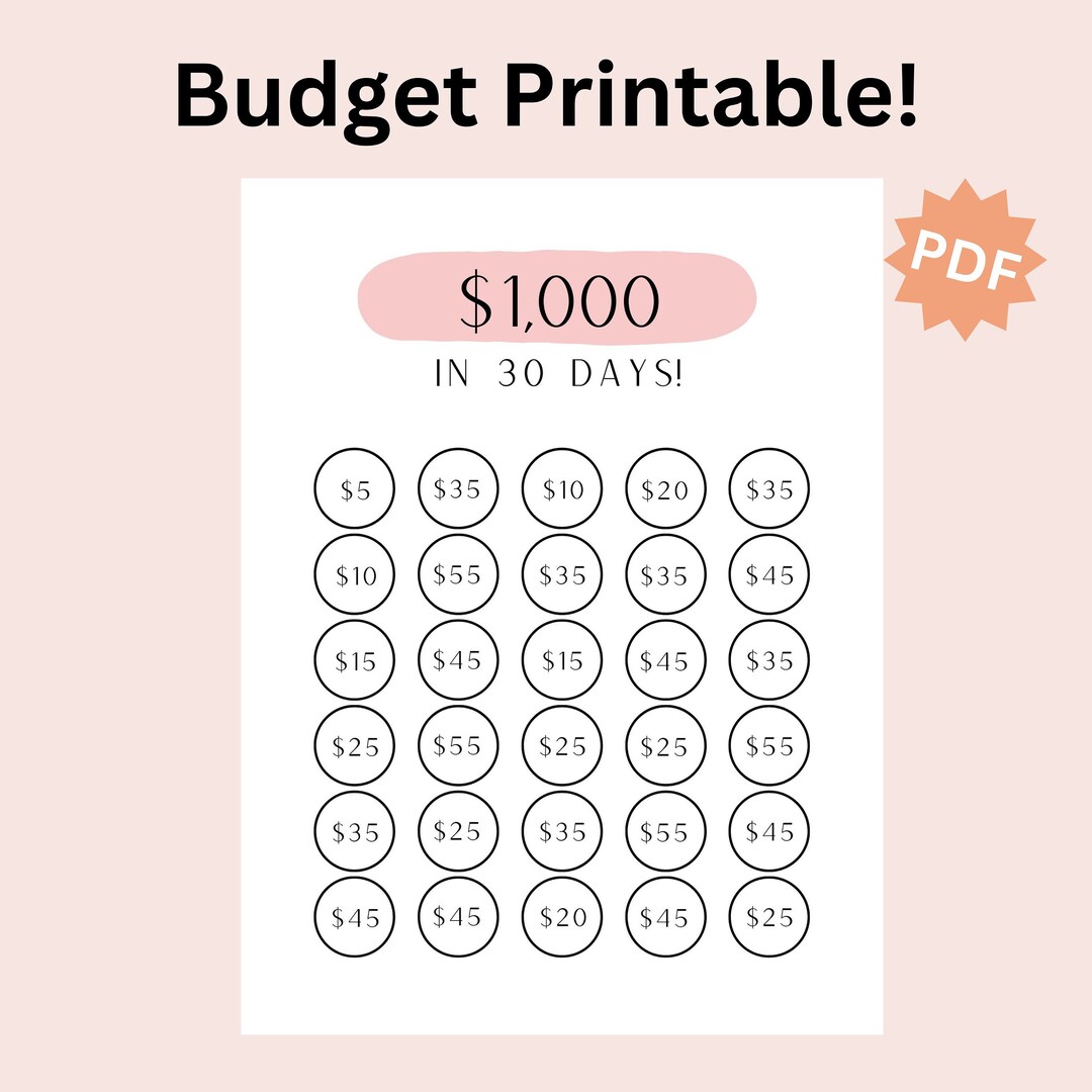 Money Saving Challenge Printable Save 1000 in 30 Days Savings Tracker ...