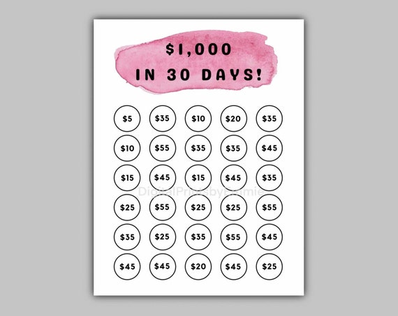 Money Saving Challenge Printable Save 1000 In 30 Days Etsy Finland