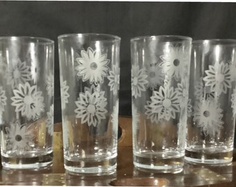 Sunflower Etched Cooler/High Ball Tumblers - 15 oz. - Set of 4