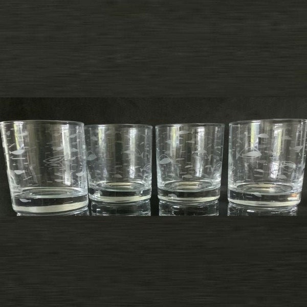 Set of 4 Retro Atomic Fish Old Fashioned Glasses - 10 oz.