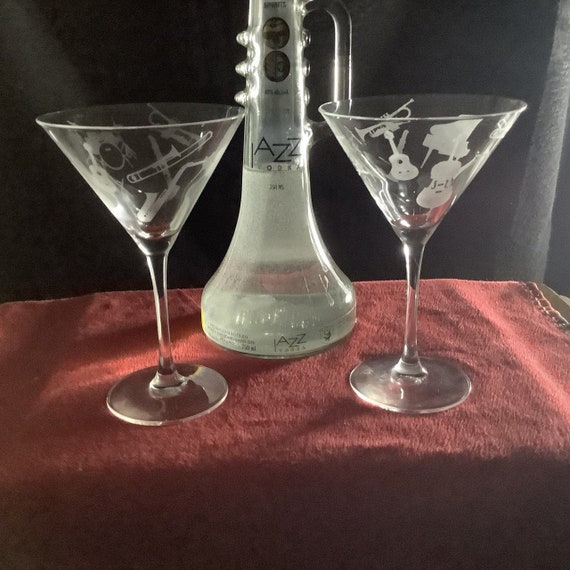 Set of 2 Jazz Instrument 10 Oz. Martini Glasses Stemmed 