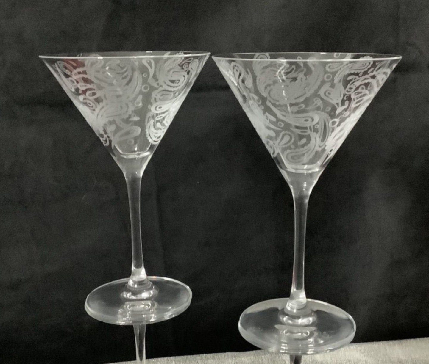 Paisley Etched Stemmed Martini Glasses 10 Oz. Set of 2 Etsy Canada