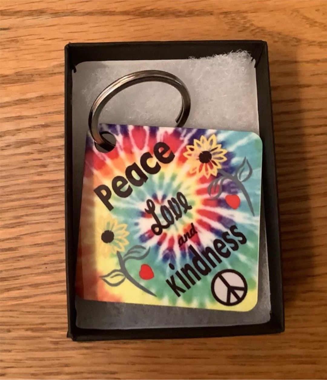 Sixties Styled Peace Love and Kindness Key Chain - Square - Etsy