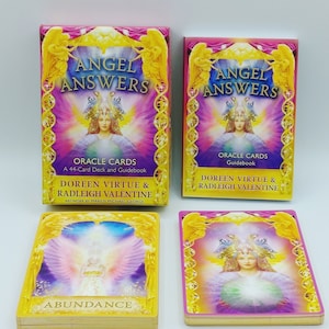 RARE OOP Angel Answers Oracle Cards par Doreen Virtue et Radleigh Valentine - Authentique jeu de 44 cartes et guide épuisé Angel Tarot