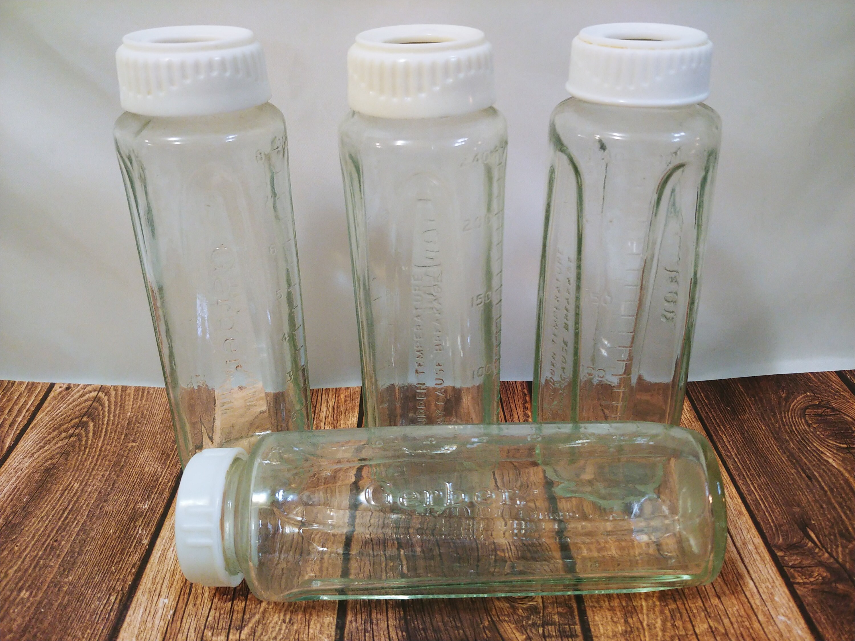 Vintage Gerber Glass Baby Milk Bottles with Hint of Blue / Etsy