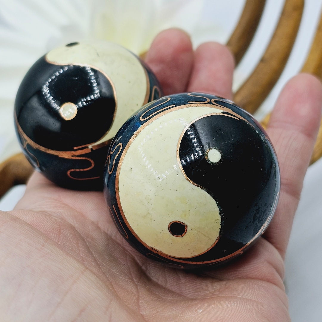 Vintage Large Chinese Chiming Baoding Balls Shouxing Cloisonné Enamel