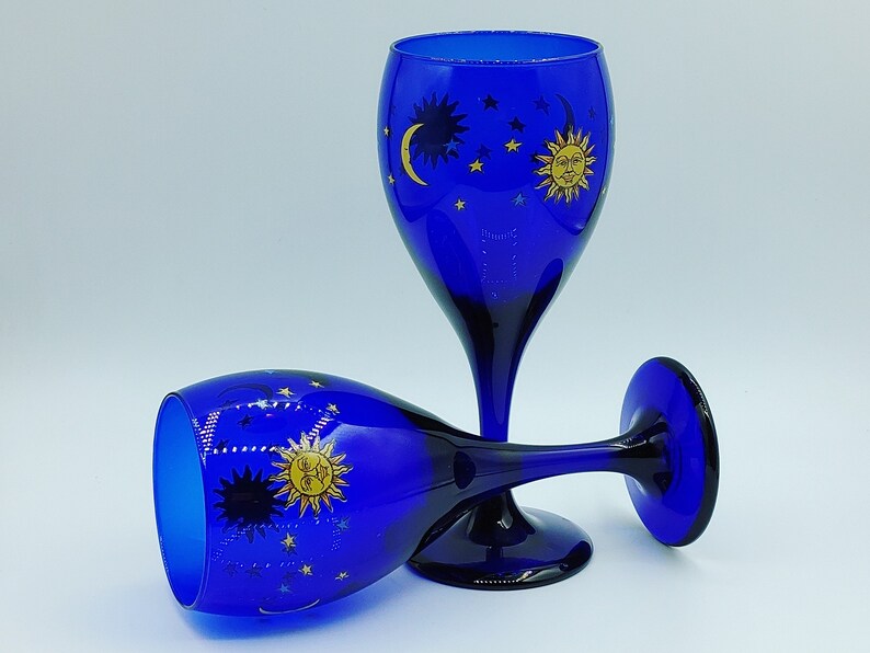 Vintage Cobalt Blue Libbey Celestial Sun Stars and Moon Wine Etsy Canada