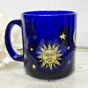 ヴィンテージ リビー コバルトブルー 天体 太陽、月、星 マグカップ - コバルトブルー コレクターズ グラス