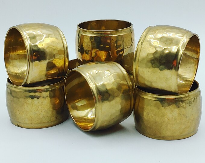 Vintage Hammered Brass Napkin Rings Set of 8 Hammered Design With