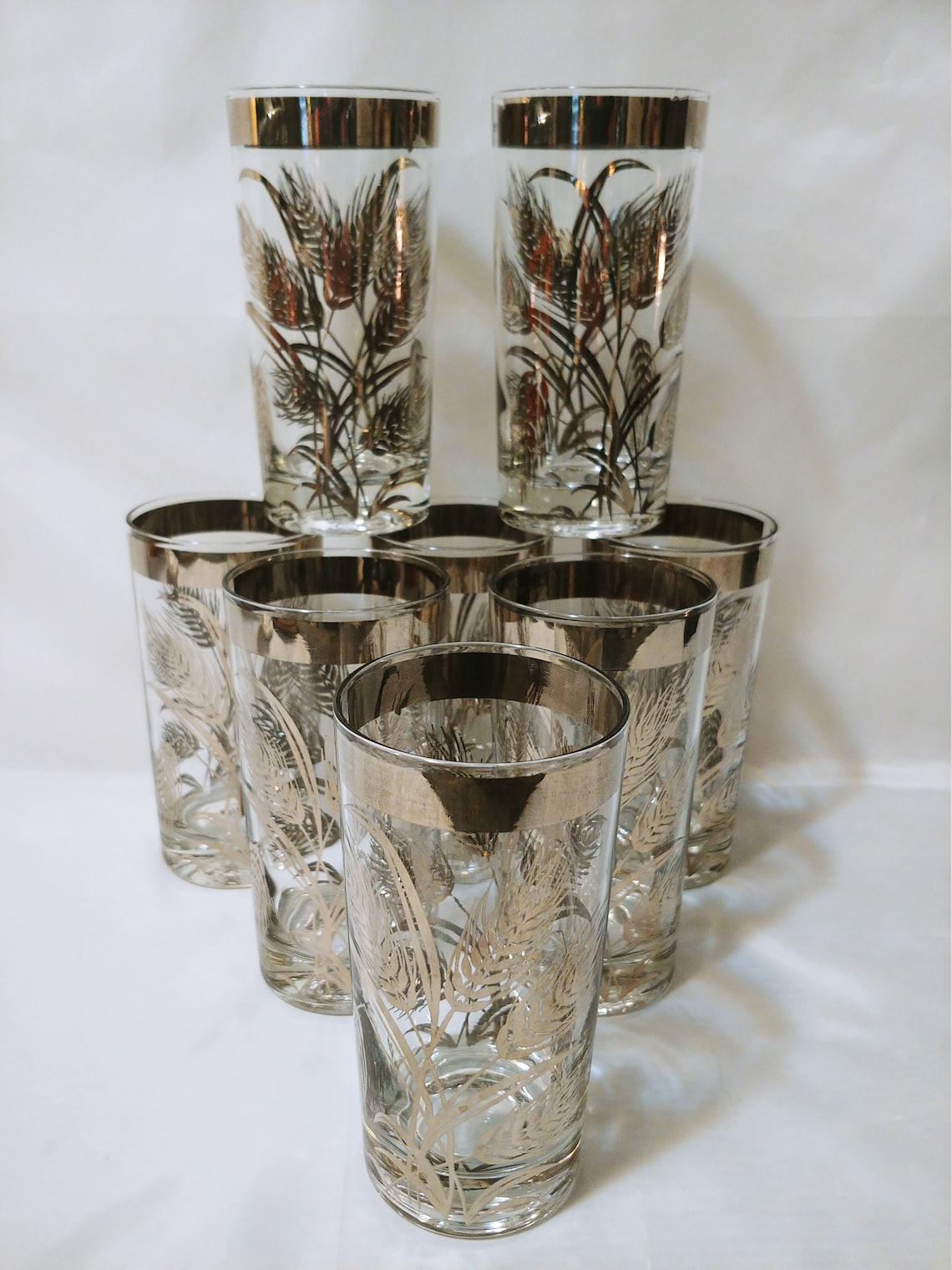 Vintage MCM Drinking Glasses with Caddy Gold Rim with Wheat Etsy