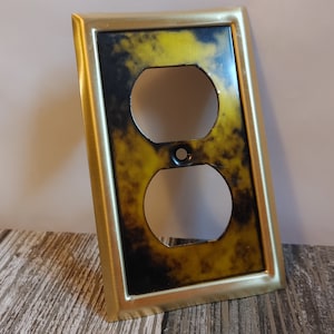 Vintage Wall Outlet Plug Socket Plate Cover - Metal Mid Century Citron Color Design in Original Packaging - 1965 Bell Electric Co, Chgo