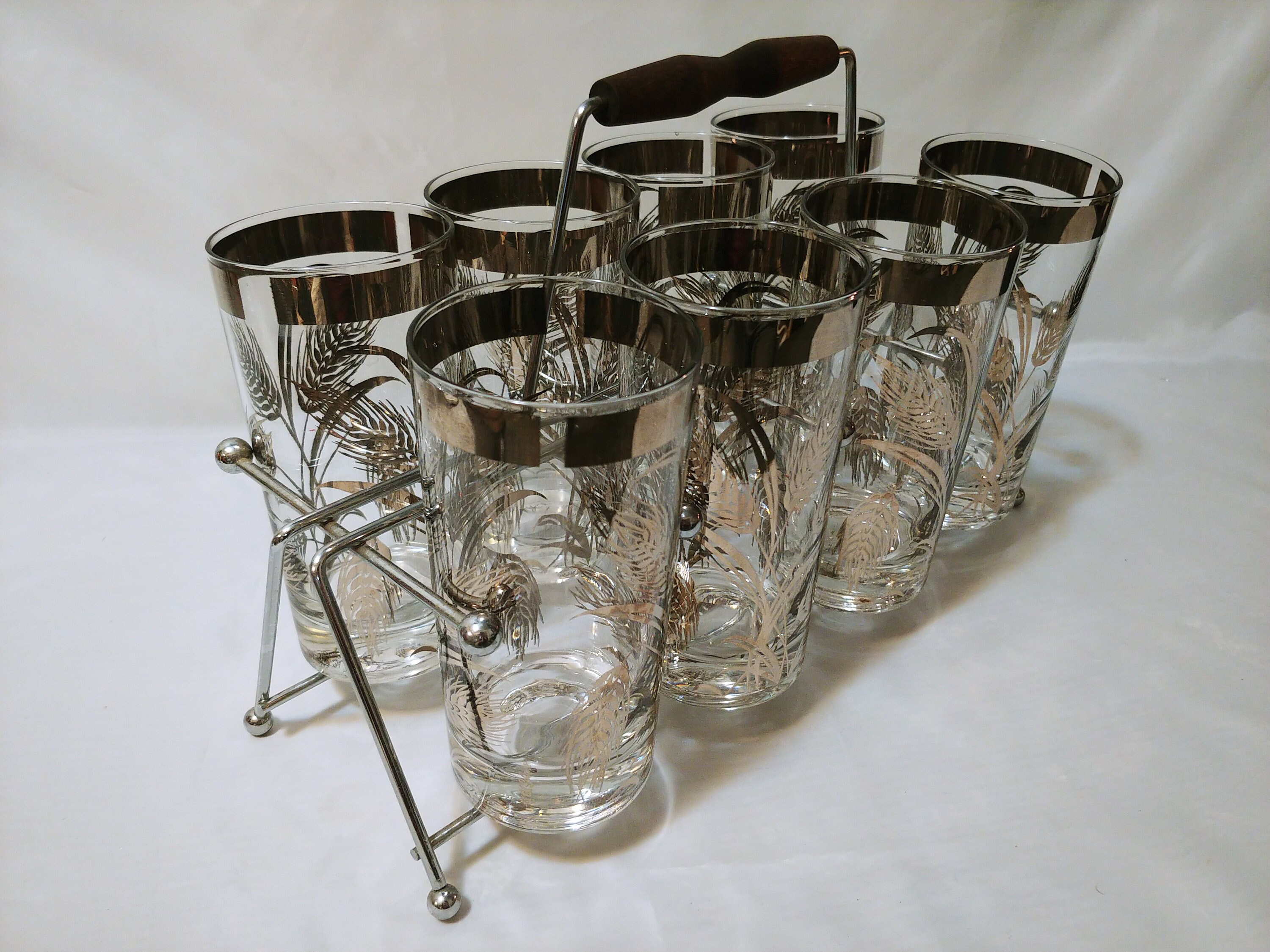Vintage MCM Drinking Glasses with Caddy Gold Rim with Wheat Etsy