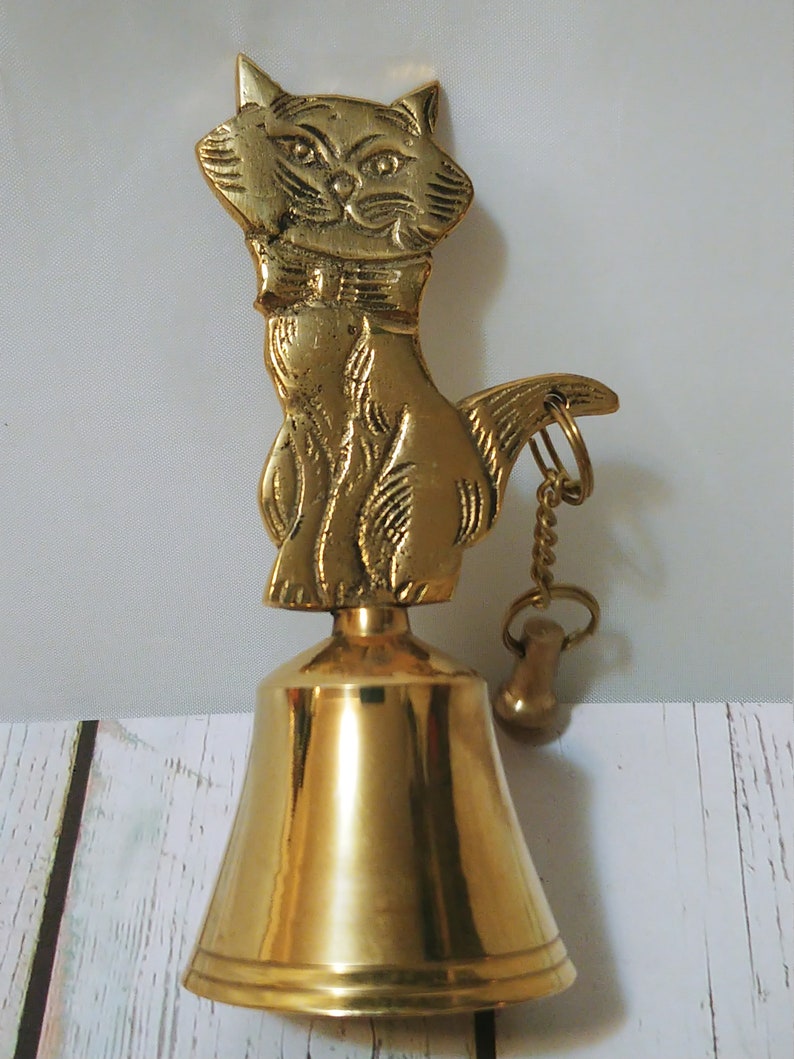 Vintage Brass Dinner Bell with Kitten Cat Motif Made in Etsy
