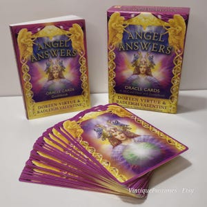 RARE OOP Angel Answers Oracle Cards par Doreen Virtue et Radleigh Valentine - Authentique jeu de 44 cartes et guide épuisé Angel Tarot