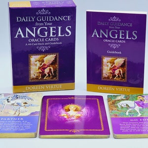 RARE OOP Daily Guidance From Your Angels Oracle Cards par Doreen Virtue - Jeu de 44 cartes et guide, cartes de tarot divinatoires épuisées