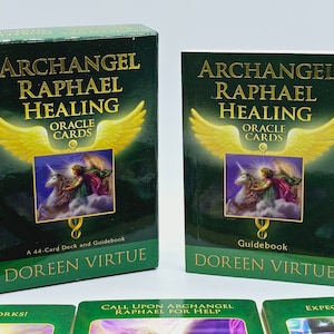 RARE OOP authentiques cartes Oracle de guérison de l'archange Raphaël par Doreen Virtue - jeu de 44 cartes et guide - cartes Oracle Angel épuisées
