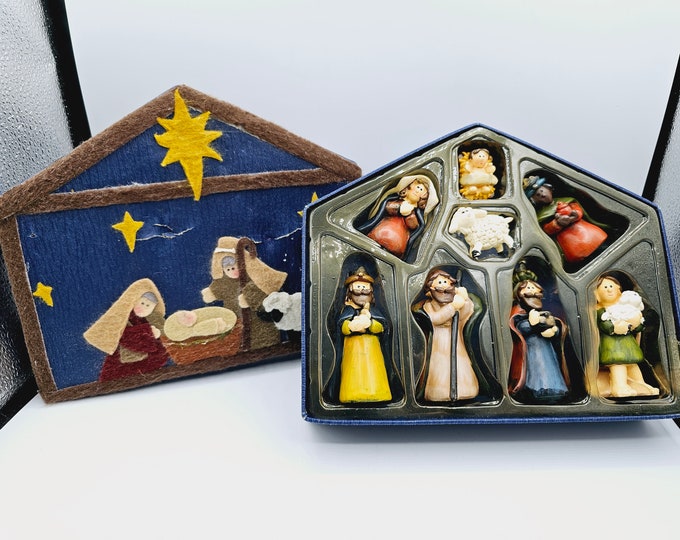 Vintage Christmas Nativity Set Hand Painted Nativity Creche Manger Set