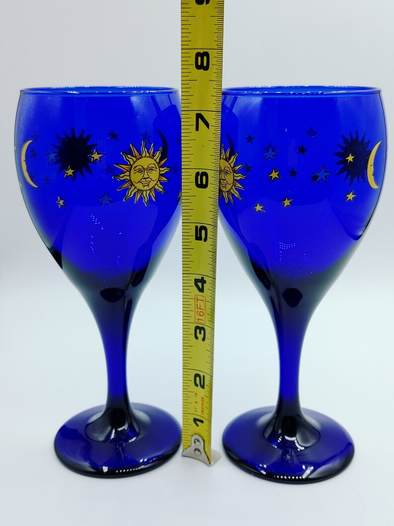 Vintage Cobalt Blue Libbey Celestial Sun Stars and Moon Wine Etsy Canada