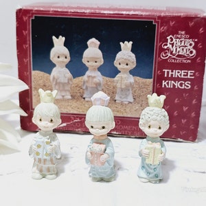 Vintage Miniature Pewter Nativity Set by Enesco Precious Moments Collection The Three Kings Nativity Accessory Set Christmas Nativity image 1