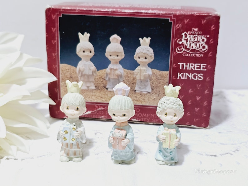 Vintage Miniature Pewter Nativity Set by Enesco Precious Moments Collection The Three Kings Nativity Accessory Set Christmas Nativity image 1