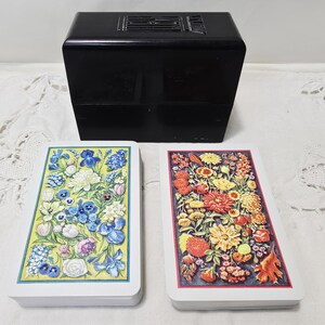 Naipes KEM vintage de plástico de doble baraja con estuche rígido - Naipes de bridge con temática floral - Naipes de colección - Fabricados en EE. UU.