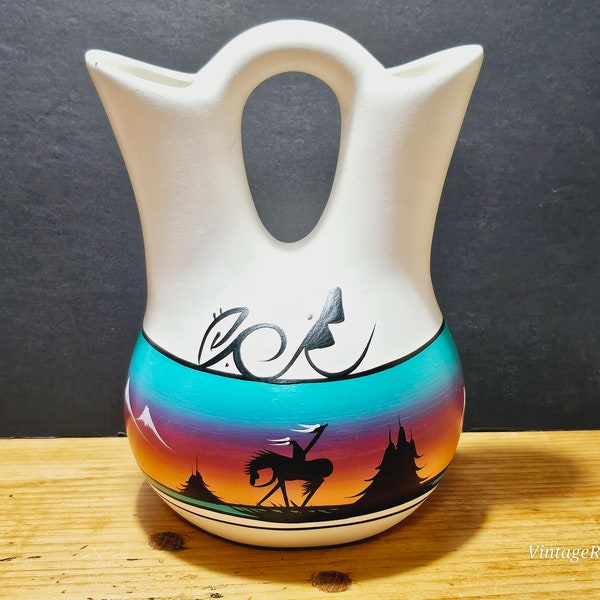 Vintage Signed Navajo Native American Tribal Wedding Vessel Vase - Wedding Ceremonial Vessel Drinking Cup - Double Sprout Vase