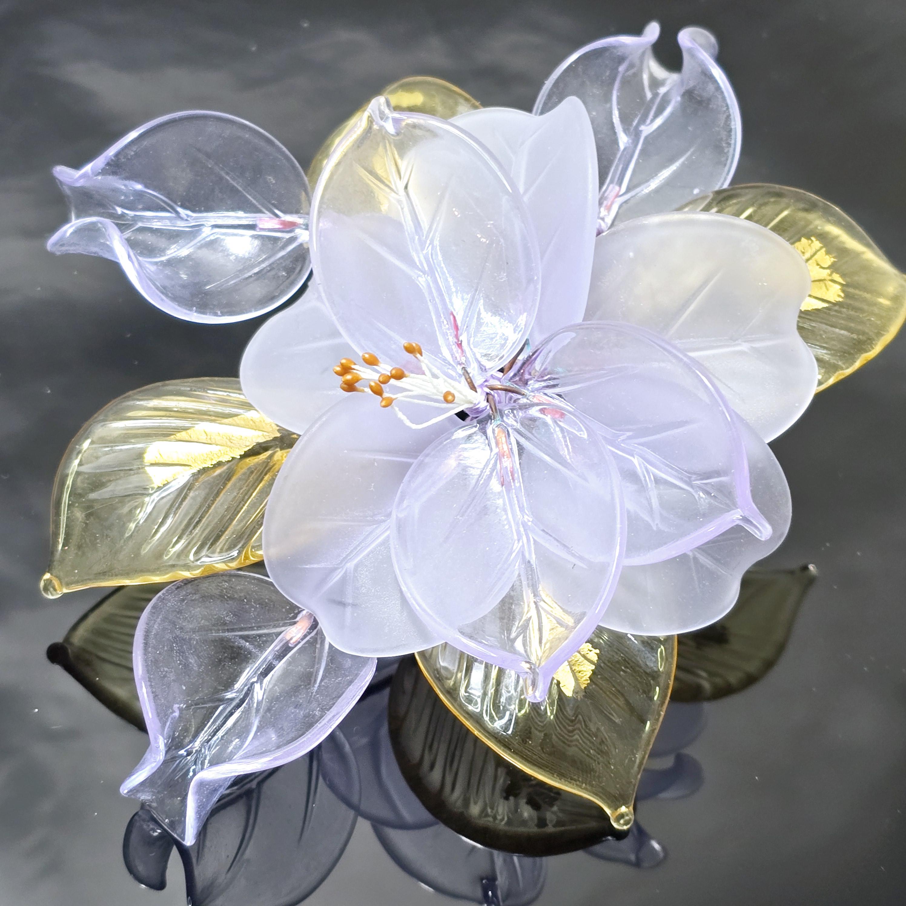 Vintage SELTENE Murano Kunst Glasblumencluster-Skulptur mit ursprünglichem Anhänger - Lila und Gold Kunstglasblume - Schwer zu Murano Art zu finden