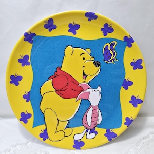 Vintage Disney Childs Melamine Plate, Winnie the Pooh and Piglet Too - 8" Round - Home Presence Hard Plastic Disney Dinner Plate
