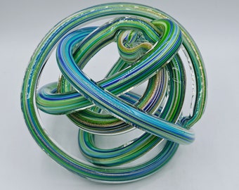 Glass Endless Love Knot Art Sculpture - Intertwining Glass Knot, Turquoise, Aventurine, Gold Twisted Art Glass - Wedding Gift Endless Love