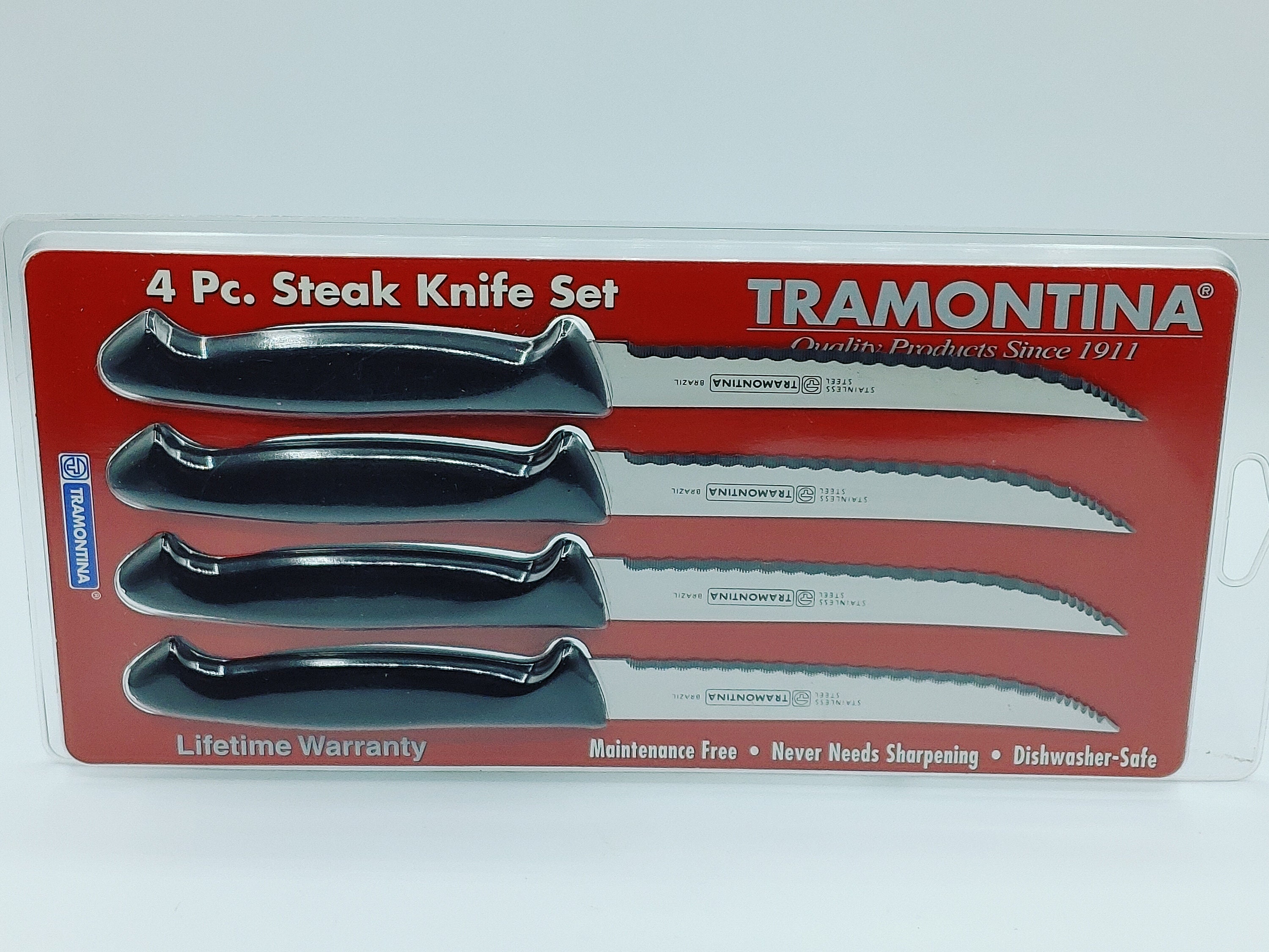 Vintage Stainless Steel Tramontina Brazil 4 Piece Steak Knife Set NEW Seal  Pack Made in Brazil Maintenance Free Never Needs Sharpening 