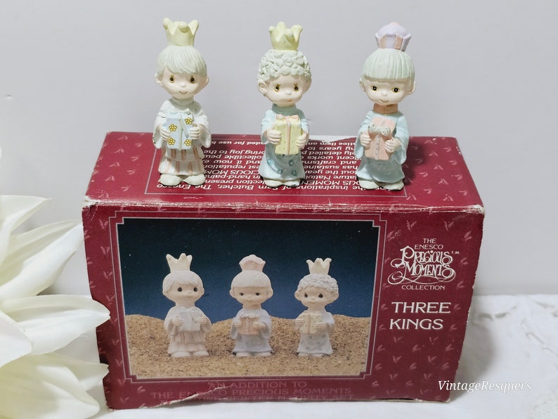 Vintage Miniature Pewter Nativity Set by Enesco Precious Moments Collection The Three Kings Nativity Accessory Set Christmas Nativity image 3