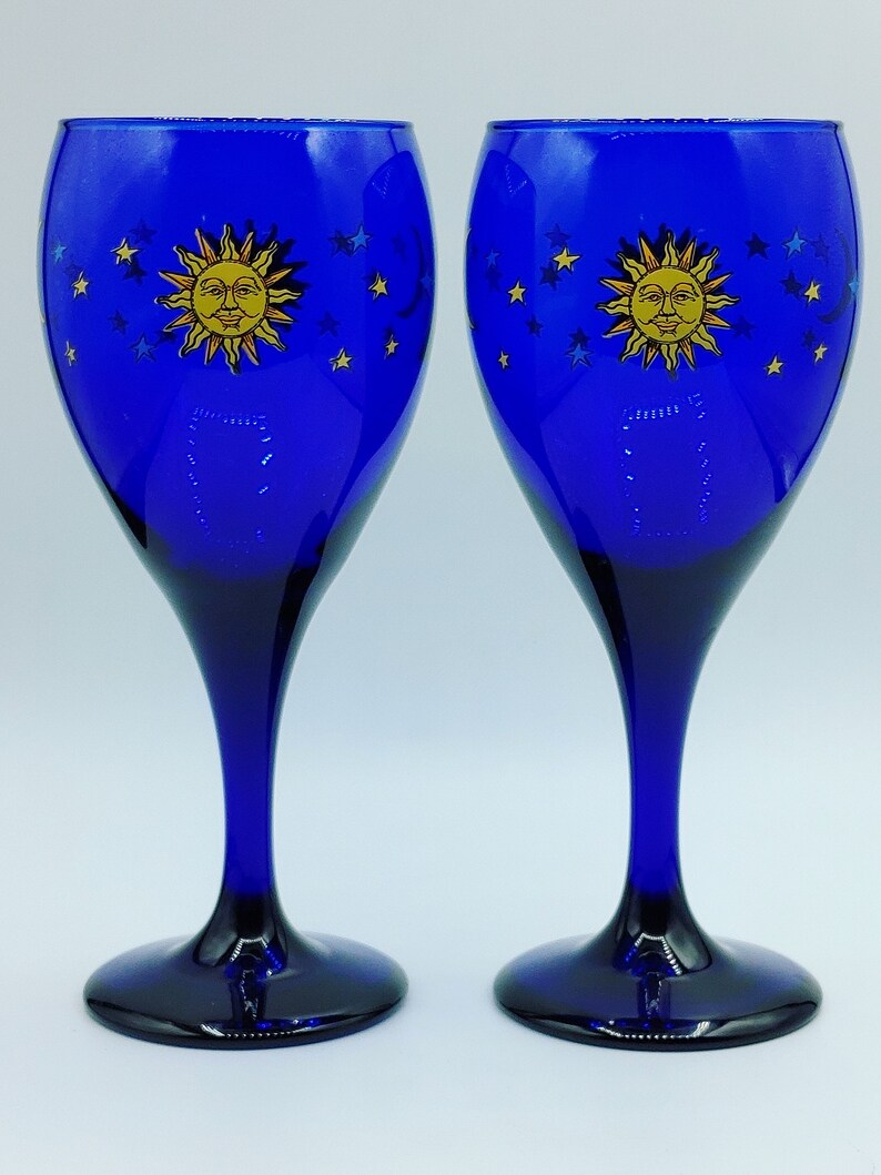 Vintage Cobalt Blue Libbey Celestial Sun Stars and Moon Wine Etsy Canada