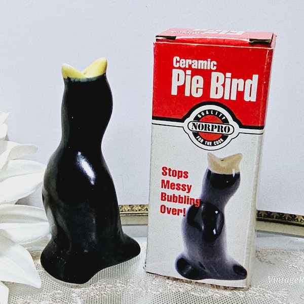 Vintage Norpro Black Bird Pie Vent - Pie Steam Vent - Black Pie Bird Funnel, Handmade Pottery Pie Bird - Stop Pie Bubbling Over Bird Vent