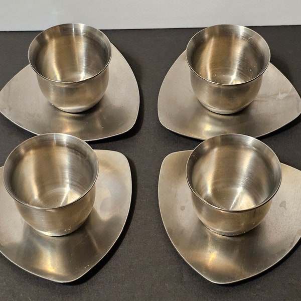 Vintage MCM Egg Cups Signed Old Hall England - Set of 4 Mid Century Poached Boiled Egg Bowls - Stainless Steel