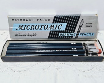 Vintage RARE Eberhard Faber Microtomic 603 2H - Lot of 7 High Density Graphite Drawing Pencils Unsharpened in Original Box