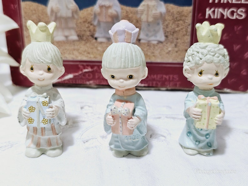 Vintage Miniature Pewter Nativity Set by Enesco Precious Moments Collection The Three Kings Nativity Accessory Set Christmas Nativity image 2