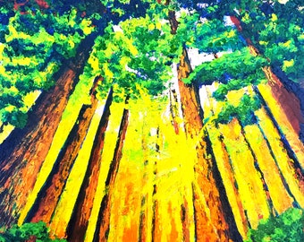 Redwoods Painting Original Painting Trees Artwork 12" by 12" by KalashnikoffArtUS