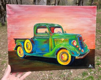 Pintura al óleo de coches clásicos: arte automotriz retro