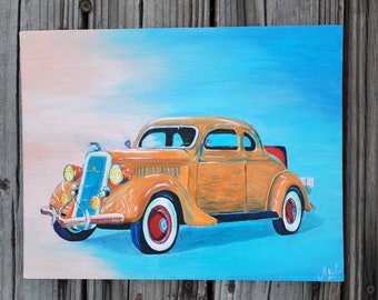 Pintura al óleo de coches clásicos: Arte automotriz retro (11x14)