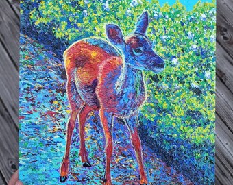 Pintura abstracta de cervatillo: obra de arte acrílica original